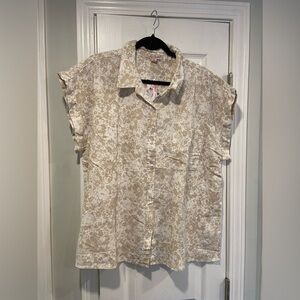 NWT Coastal Comfort Size XXL Tan Tropical Linen Short Sleeve Button Down Shirt